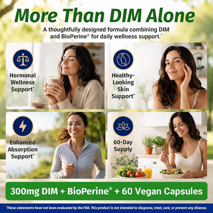 DIM Complex 300mg with BioPerine Supports Hormone Balance 60 Vegan Capsules
