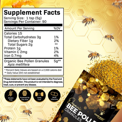 Bee Pollen Granules Third-Party Tested, 1 Lbs. - Bee Pollen for Women, Keto-Friendly Super Food Supplement Packed with Proteins, Vitamins & Minerals - Immune Support, Energy Boost, Digestive Wellness