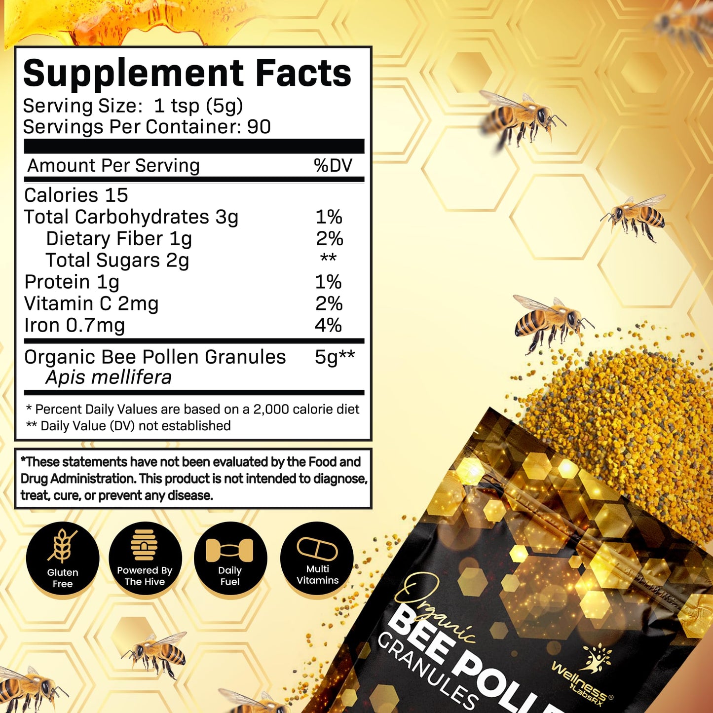 Bee Pollen Granules Third-Party Tested, 1 Lbs. - Bee Pollen for Women, Keto-Friendly Super Food Supplement Packed with Proteins, Vitamins & Minerals - Immune Support, Energy Boost, Digestive Wellness