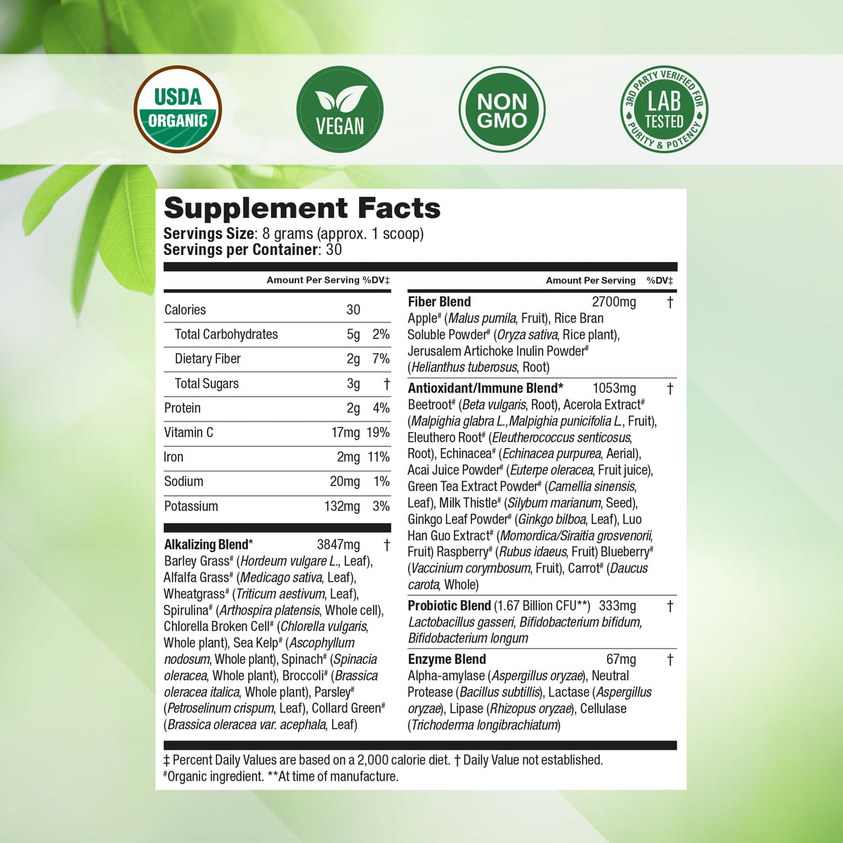 Super Greens Daily Greens Superfood Powder - Certified USDA Organic Green Powder