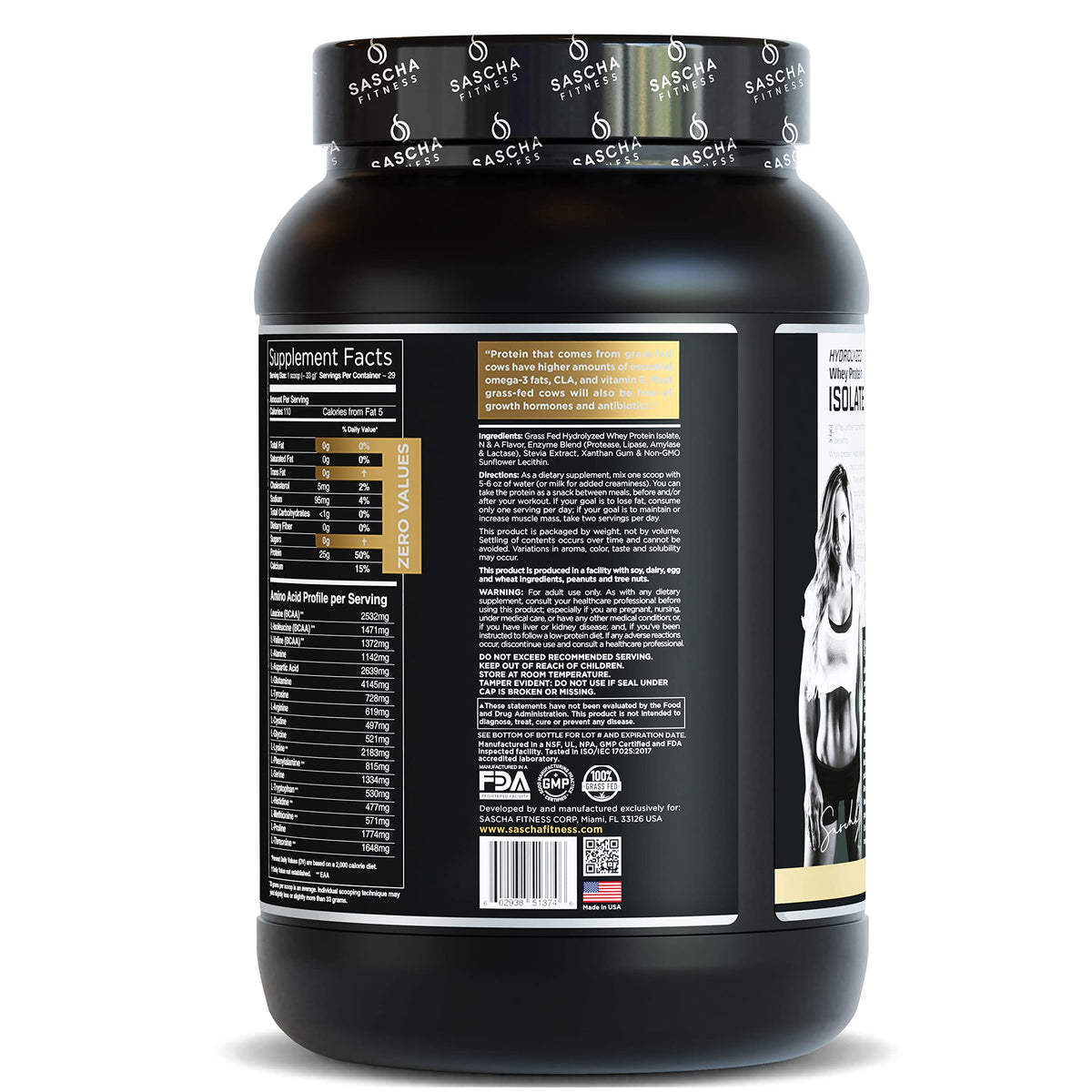 SASCHA FITNESS Hydrolyzed Whey Protein Isolate,100% Grass-Fed (2.11 Pounds)