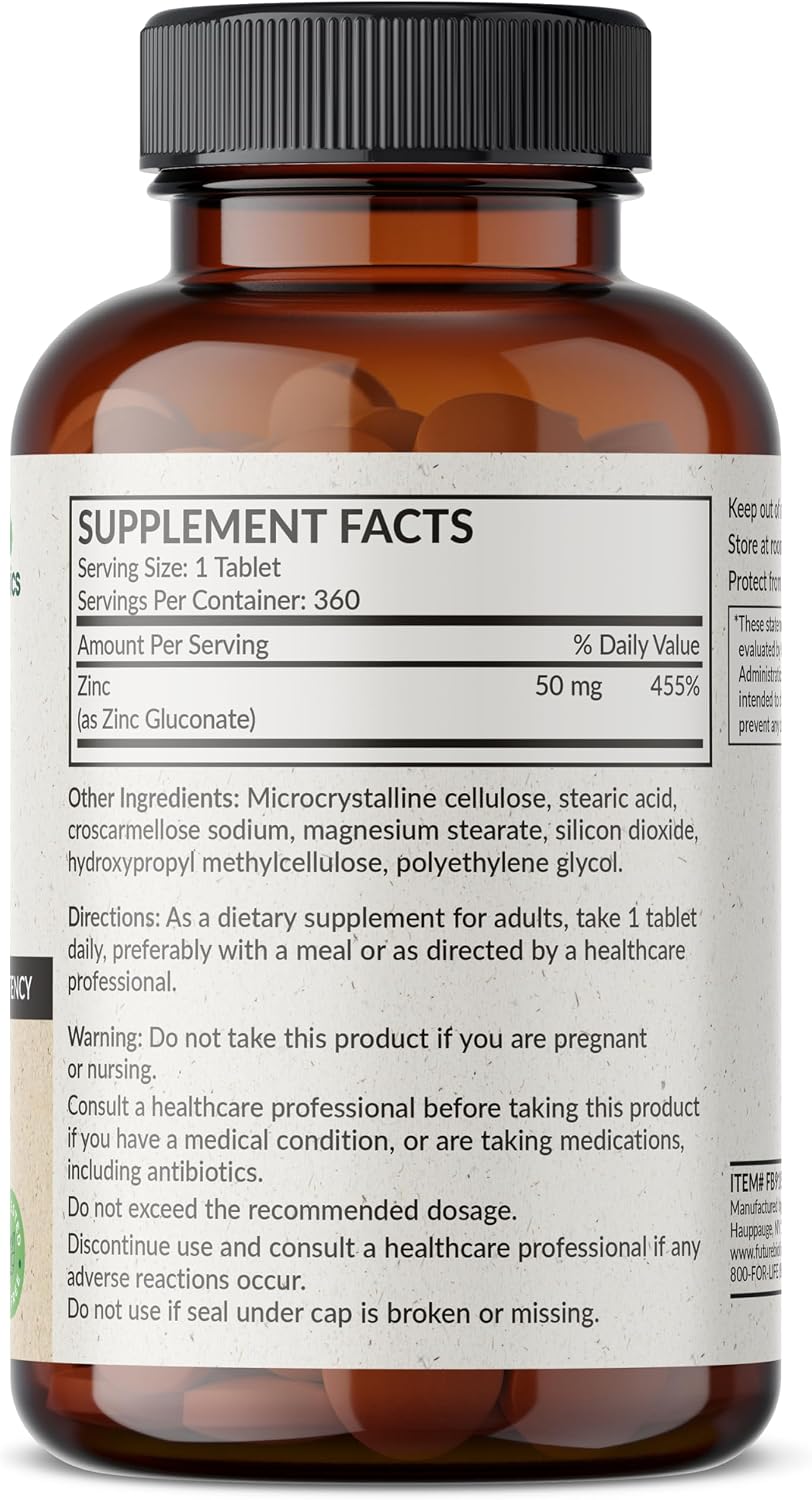 Futurebiotics Zinc 50 MG High Potency, 1 Year Supply - Non-GMO 360 Vegetarian Tablets