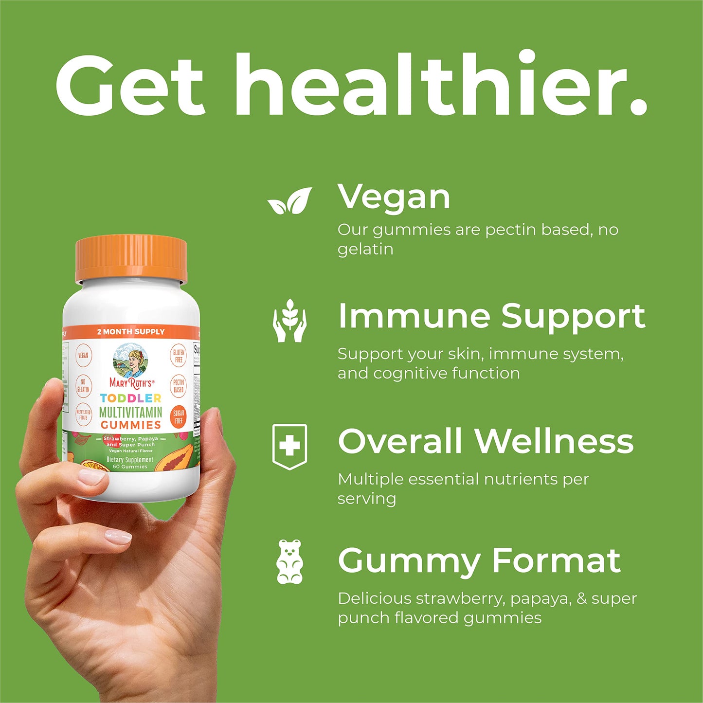MARYRUTH'S Kids Vitamins | Multi | Sugar Free | 2 Month Supply | Kids Multivitamin Gummies for Ages 2+ | Vegan | Only 1 Gummy a Day | 60 Count