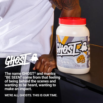 GHOST Vegan Protein Powder, Chocolate Chip Cookies – 2.9LB Tub, 25G of Protein - Plant-Based Pea & Organic Pumpkin Blend Protein with Fiber & Iron - Flavored Post Workout Shakes - Soy, Gluten Free