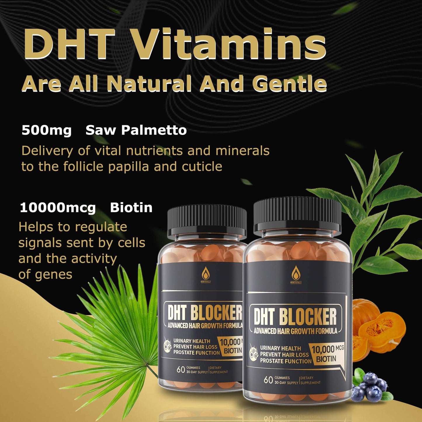 DHT Blocker Gummies Hair Growth Supplement, Super Potency Saw Palmetto & Biotin 10000 mcg for Women & Men, Plus 12 Proprietary Blend - Prevent Hair Loss, Blocking DHT Receptors, Balance