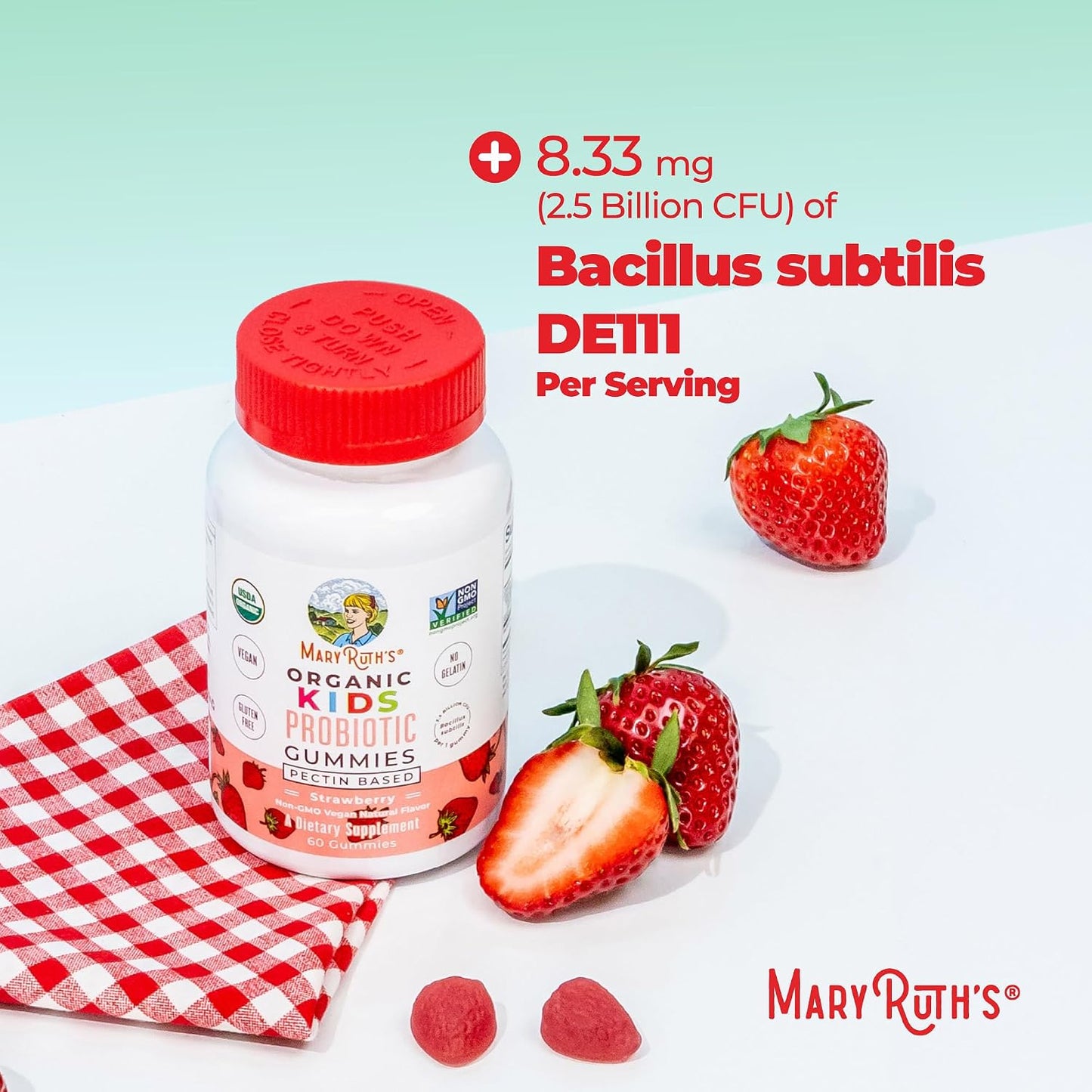 MaryRuth Organics Kids Probiotics for Digestive Health | USDA Probiotic Gummies | 2 Month Supply | Kids Probiotics | Immune Support | Gut Health Supplement | Vegan | Non-GMO | Gluten Free | 60 Count
