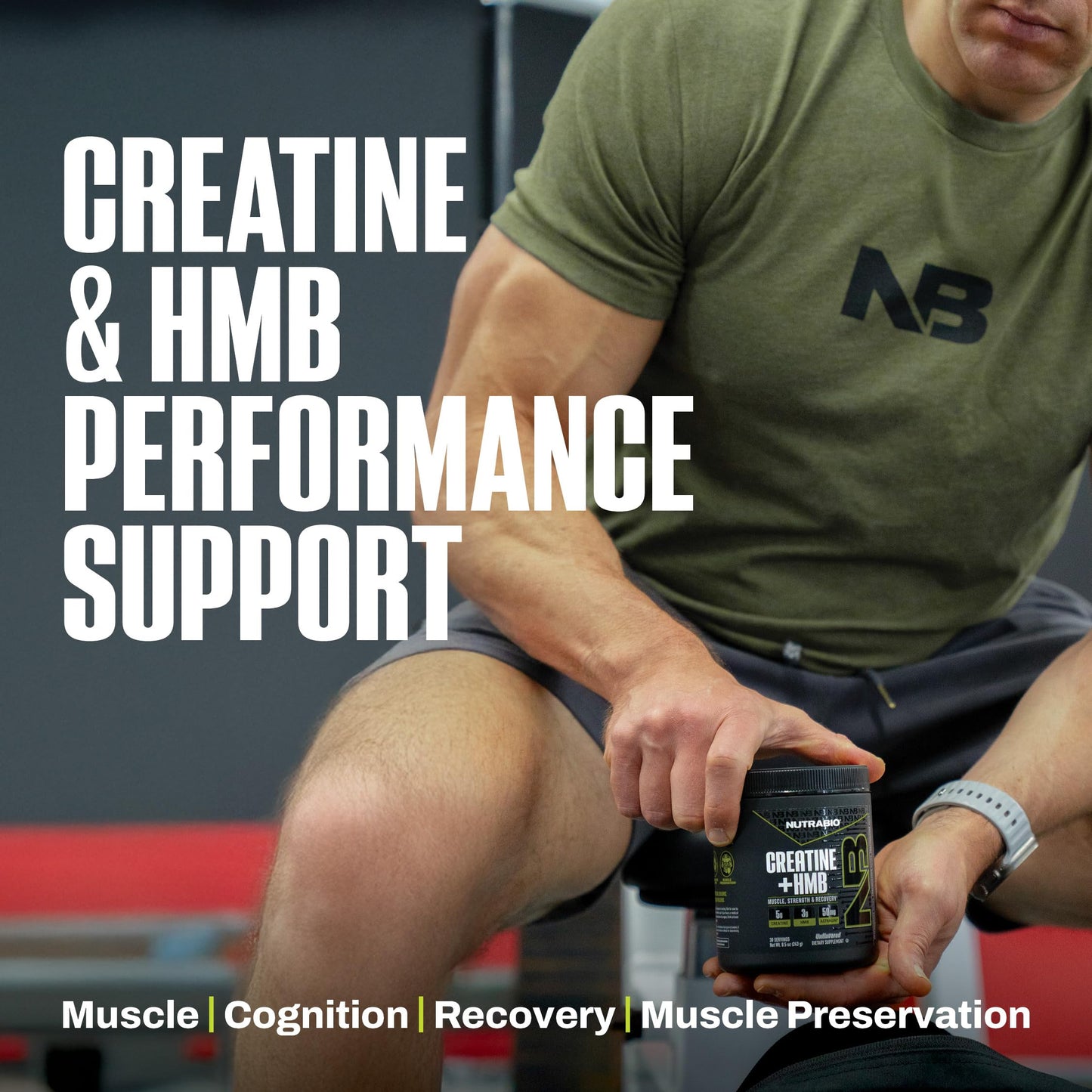 NutraBio Creatine + HMB- Creatine Monohydrate with HMB Powder for Muscle Growth, Increased Strength- 30 Servings (Unflavored)