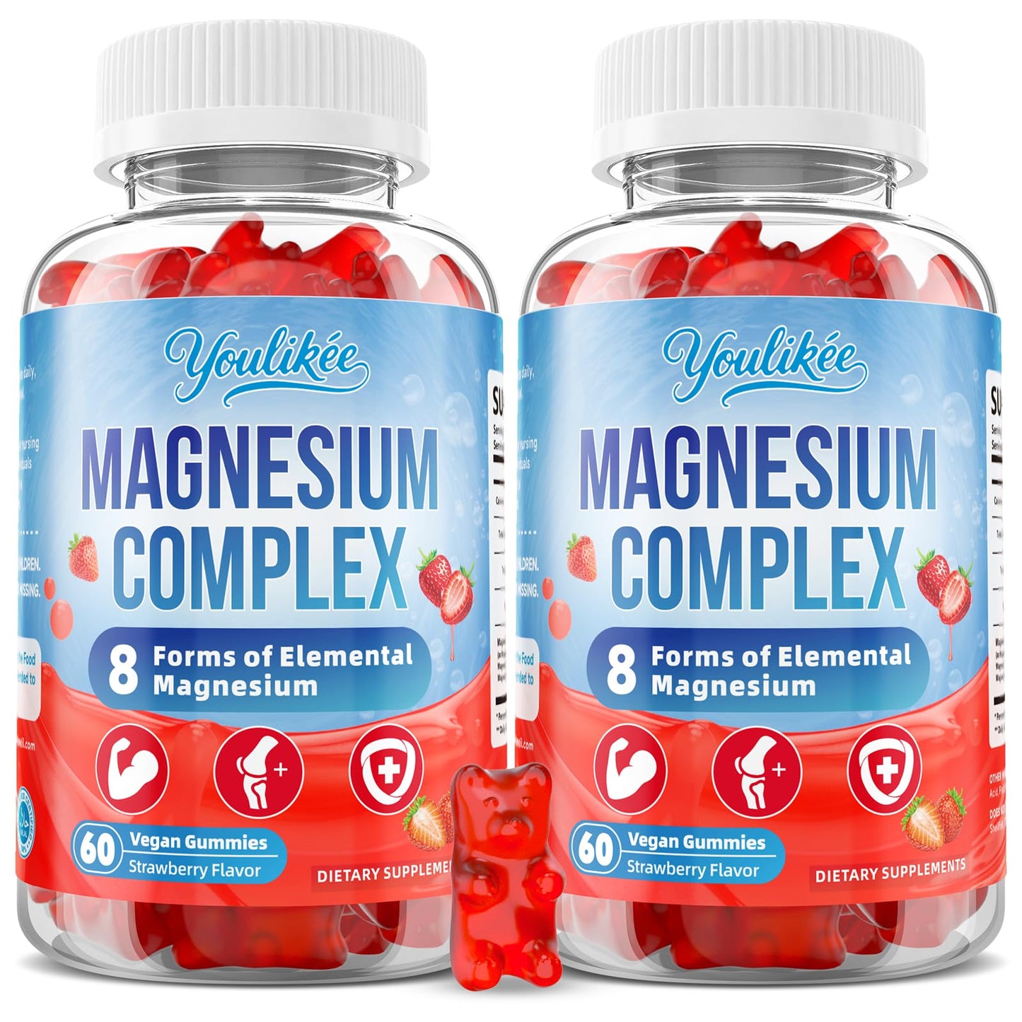 Magnesium Complex Gummies 400mg - 8 Forms for Muscle & Calm Support | Glycinate, Malate, Citrate, Taurate & 4 more for Women and Men, Sugar-free, Vegan, Strawberry Flavor, 60 Count