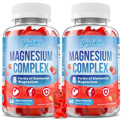 Magnesium Complex Gummies 400mg - 8 Forms for Muscle & Calm Support | Glycinate, Malate, Citrate, Taurate & 4 more for Women and Men, Sugar-free, Vegan, Strawberry Flavor, 60 Count