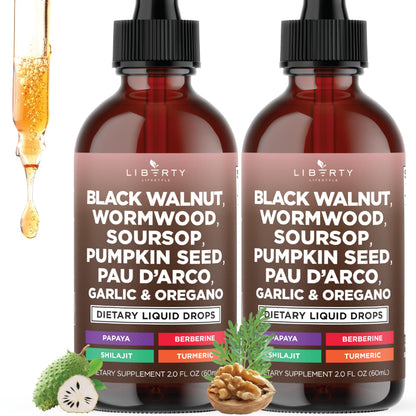 Defend Wormwood Black Walnut Cleanse for Humans Drops Liquid Soursop Garlic Pumpkin Seed PAU D'Arco Oil of Oregano Turmeric Berberine Neem Extract Hull Bark Tincture - 4 OZ