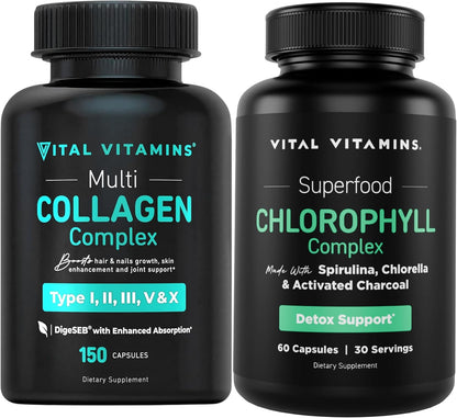 Vital Vitamins Multi Collagen Capsules + Chlorophyll Complex Capsules