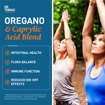 Dr. Tobias Oregano & Caprylic Acid Blend 60 Capsules | Oregano Capsules | Gut Flora Balance Complex & Intestinal Support | Oregano + Caprylic Acid | Probiotics + Enzymes | 30 Servings