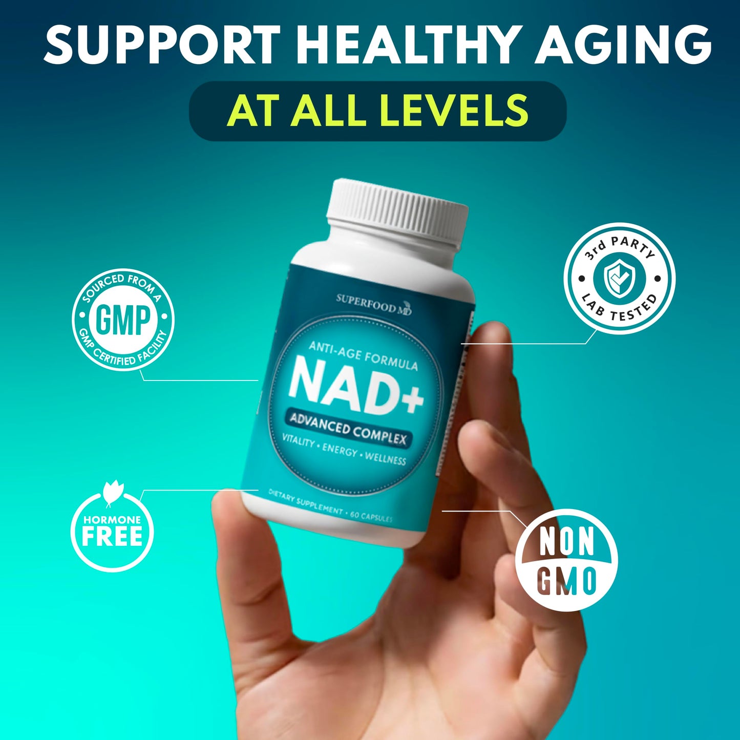 NAD+ Supplement Liposomal + Resveratrol for Women & Men, Astaxanthin, CoQ10, Alpha Lipoic Acid, Green Tea - 120 Count