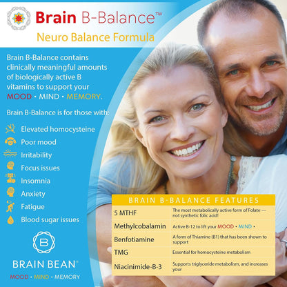 Brain B Balance: Methylated Multivitamin - Methylated B Complex Neurobalance Formula - Methylfolate Supports Mood.Mind.Memory - 60 Vegan Capsules