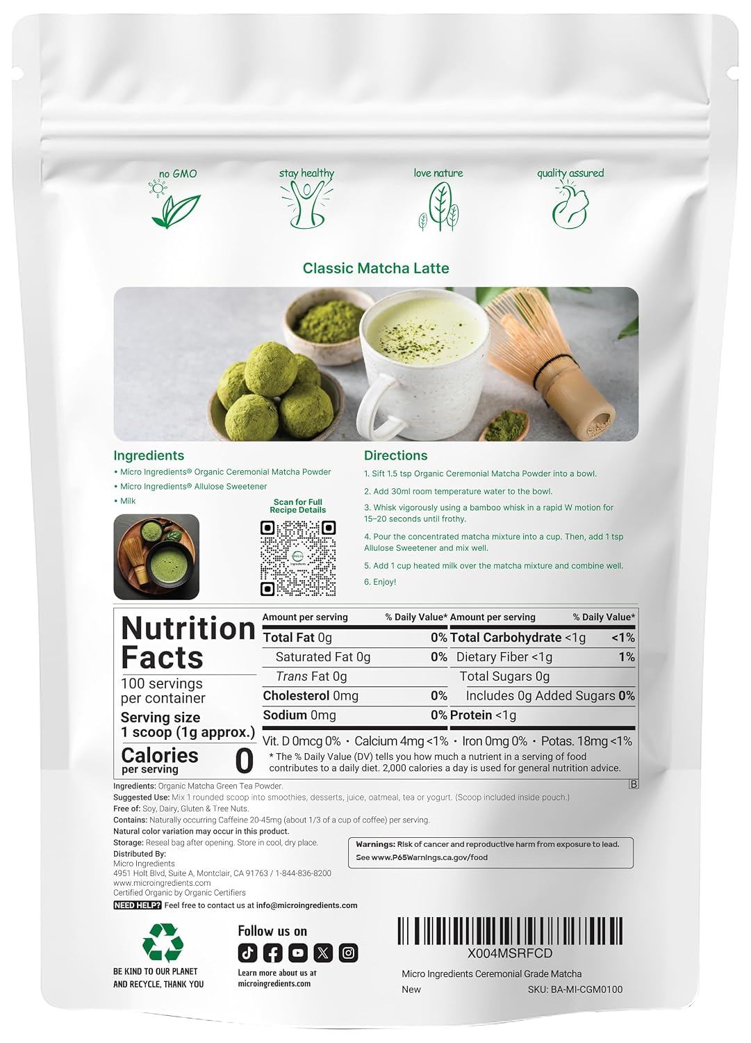 Micro Ingredients Organic Ceremonial Grade Matcha Powder, 100 Servings | Authentic Japanese First Harvest Matcha Green Tea Powder For Barista-Grade Latte, Beverage & Baking