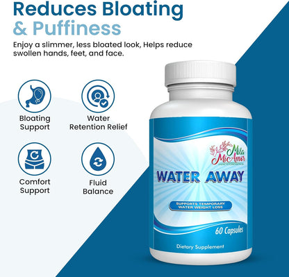 Water Away Natural Diuretic Capsules – Beat Bloating & Water Retention, Support Fluid Balance & Boost Energy with a Gentle Formula of Vitamins, Minerals, Herbs & Roots – 60 Capsules for a Slimmer You