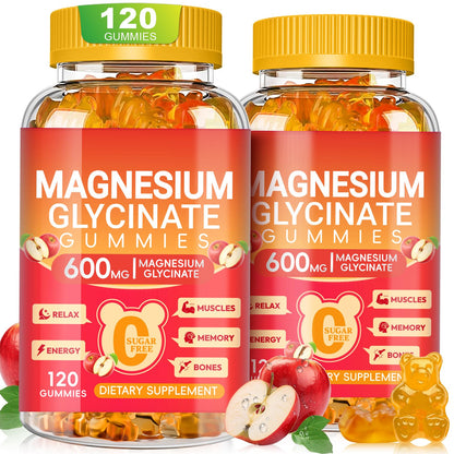 Magnesium Glycinate Gummies 600mg, Sugar Free Magnesium Gummies for Adults
