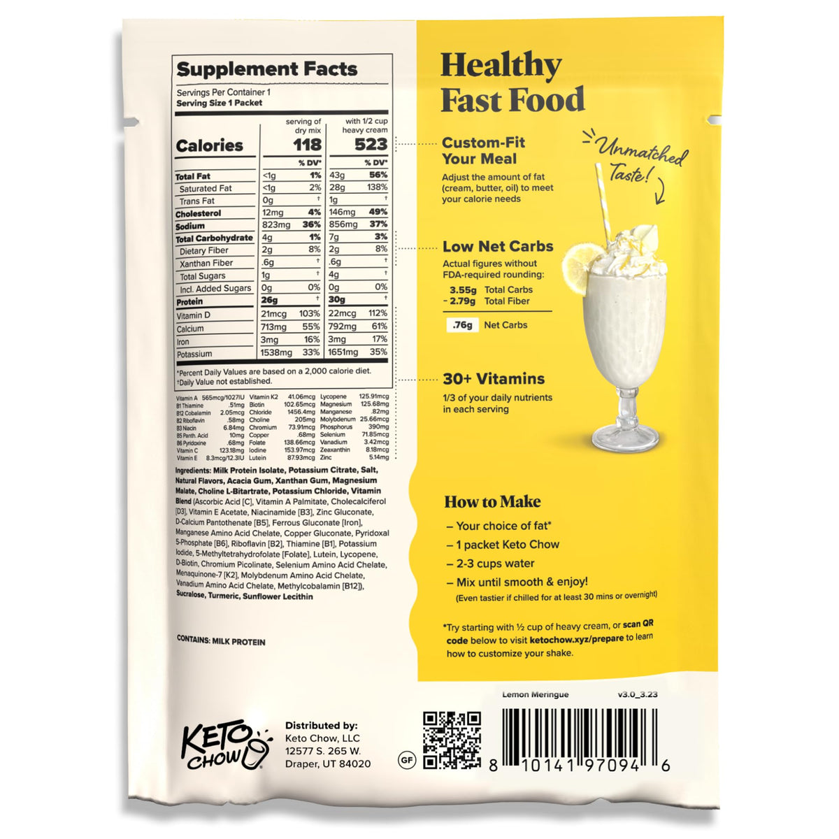 Keto Chow Chocolate Peanut Butter Meal Replacement Shake Powder, 1 Meal