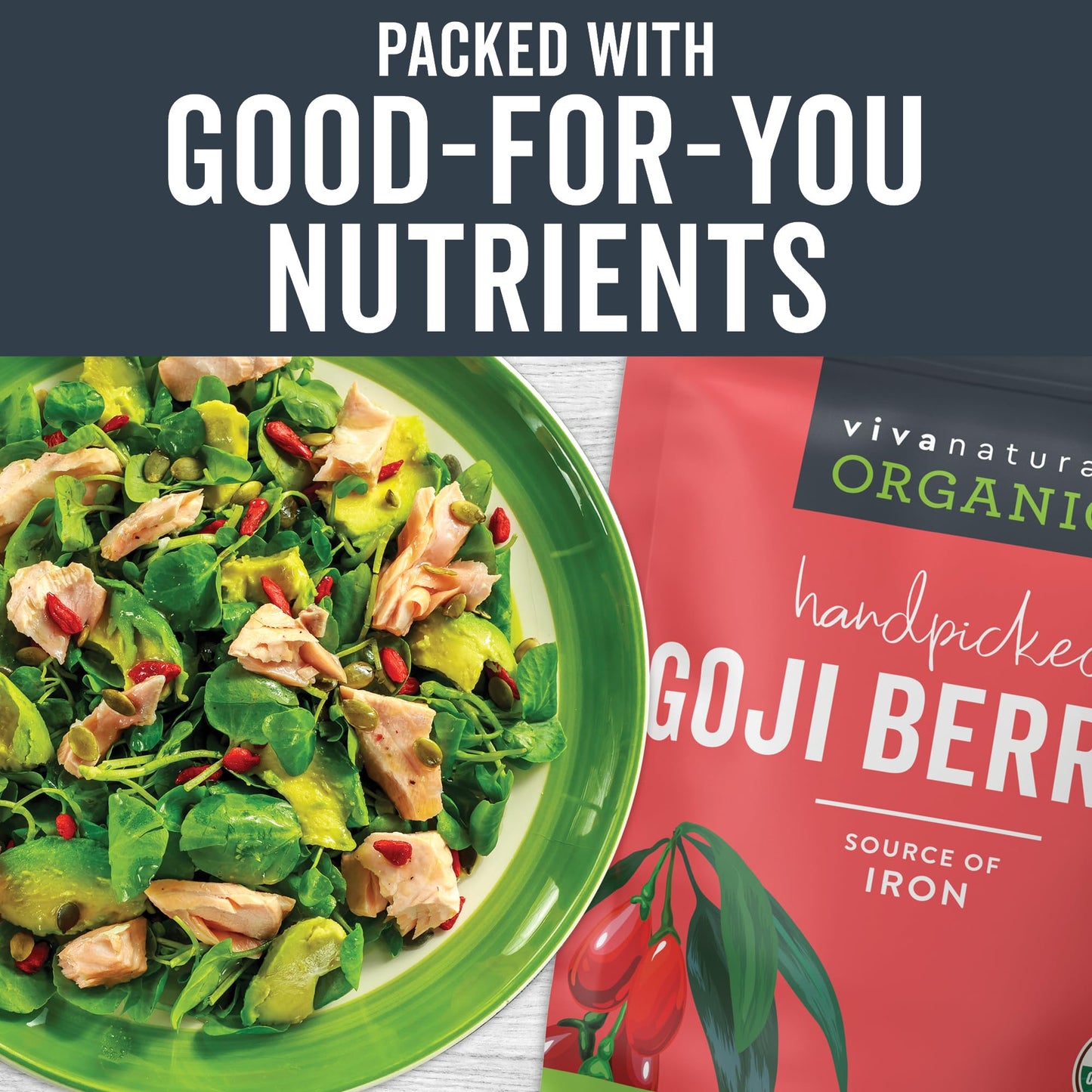 Viva Naturals Organic Dried Goji Berries, 1 lb (454 g) – Non-GMO, Vegan Wolfberries, Perfect for Goji Berry Tea, Smoothies, Baking & Snacking