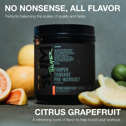 RAW Thuper Thavage Pre Workout Powder - High-Stim Preworkout with Creatine, Beta Alanine, L-Citrulline & Caffeine - Chris Bumstead Gym & Fitness Supplement for Men & Women - Watermelon Grape