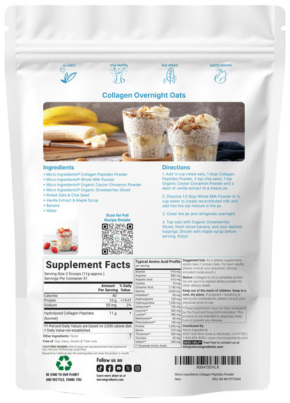 Micro Ingredients Hydrolyzed Collagen Peptides Powder, 1 lb | Type I & III Collagen for Women & Men | Unflavored Bovine Collagen Protein | Easy Dissolve, Paleo, Non-GMO