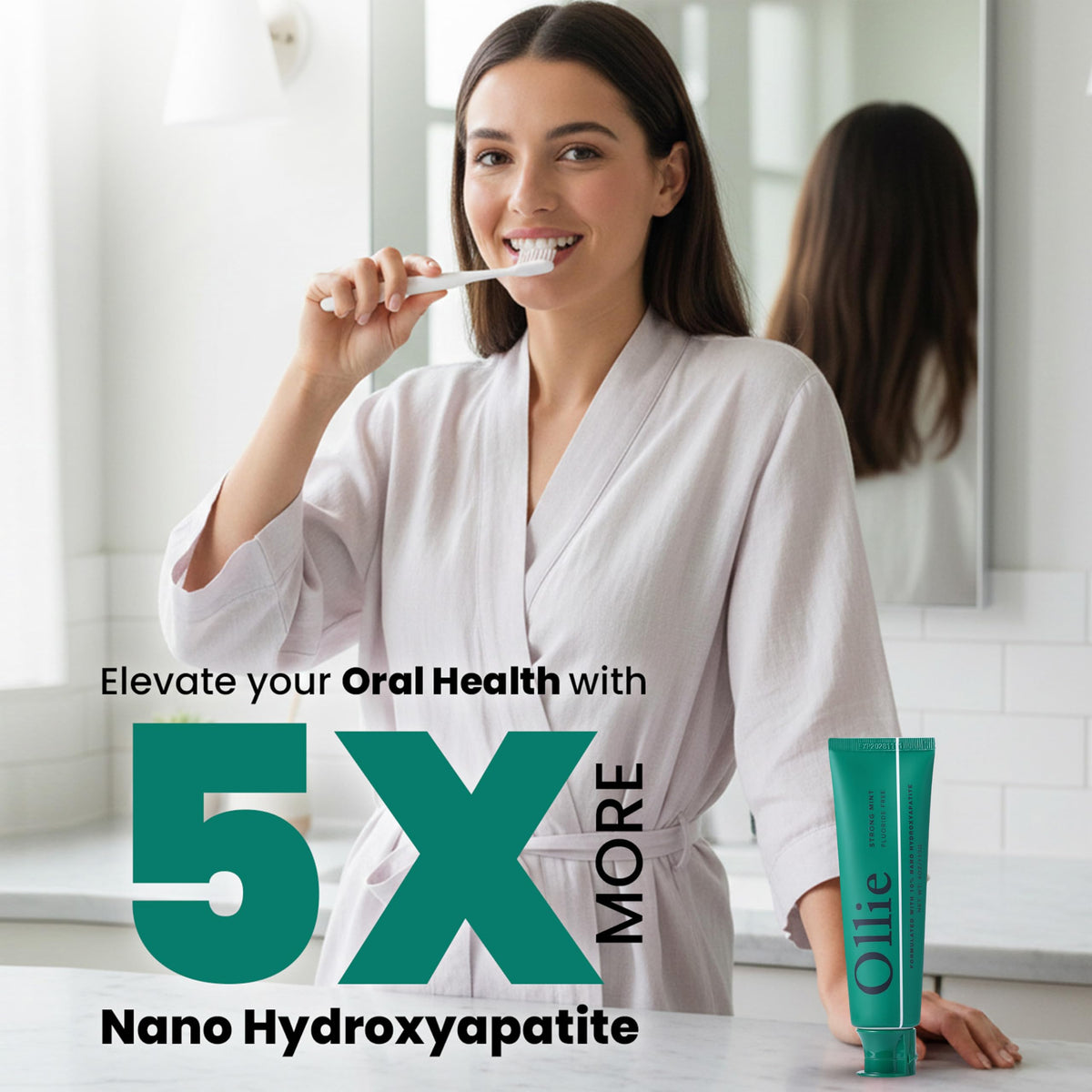 Ollie Fluoride Free 10% Nano Hydroxyapatite Toothpaste, Clean Mint, 1 Pack