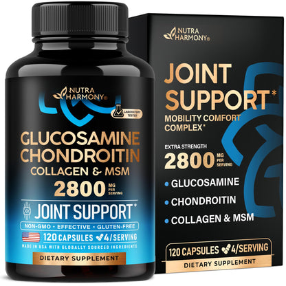 Glucosamine Chondroitin MSM Collagen | HSA | FSA Approved Product Items | Joint & Cartilage Support Supplement 2800 mg | Flexibility Nutritional Vitamins | Lab Tested | For Men & Women | 120 Capsules