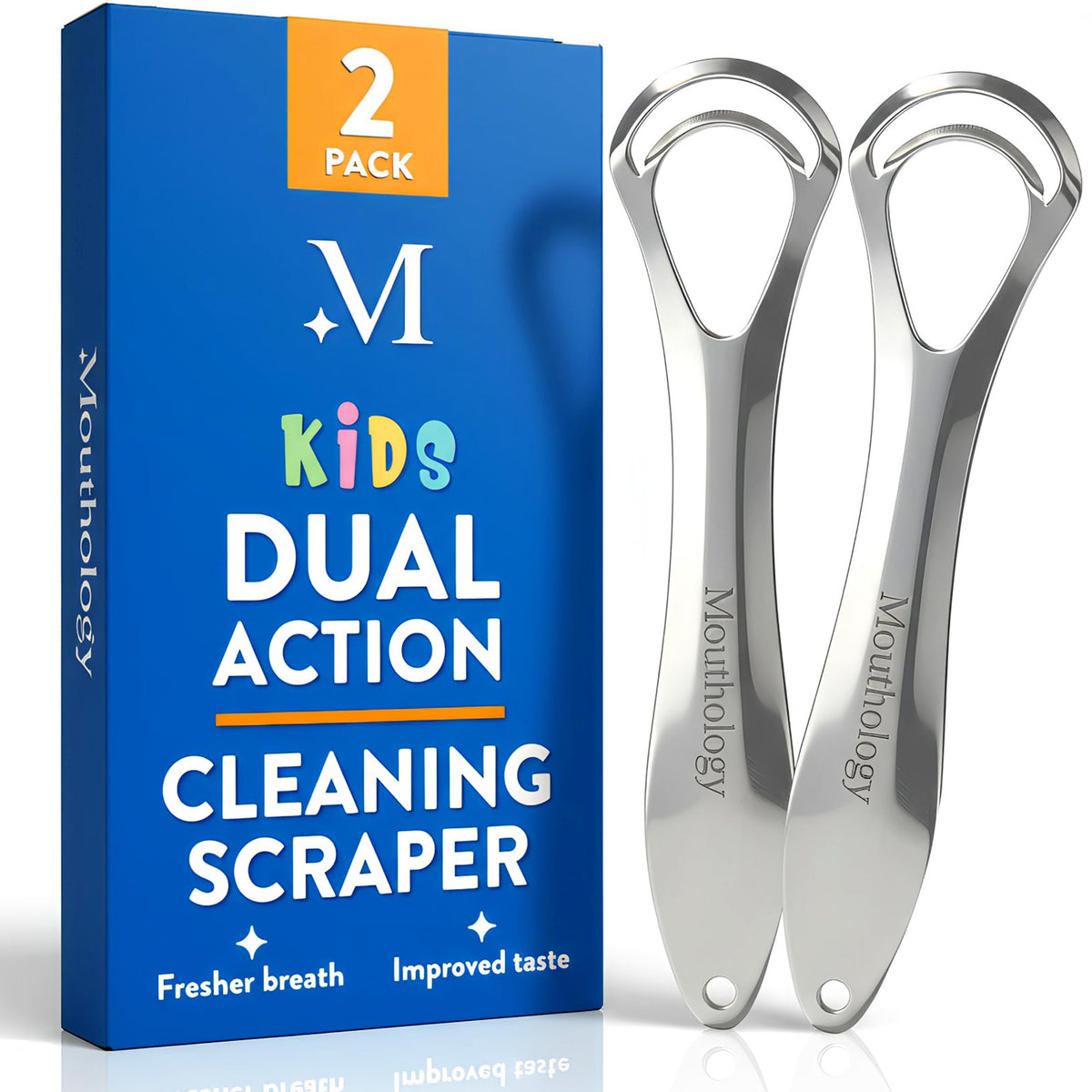 Mouthology Tongue Scraper for Adults (2 Pack), Reduce Bad Breath, Metal Tongue Scraper, Tongue Cleaner, Tongue Scraper, Stainless Steel Tongue Scraper, Tongue Cleaner for Adults, Tongue Scrubber