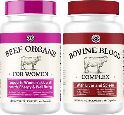 Beef Organ Supplement for Women + Bovine Blood and Beef Liver Supplement- Organic Nutrient Dense Superfood for Overall Energy, Health, & Wellness - No Fillers, Freeze Dried Supplements