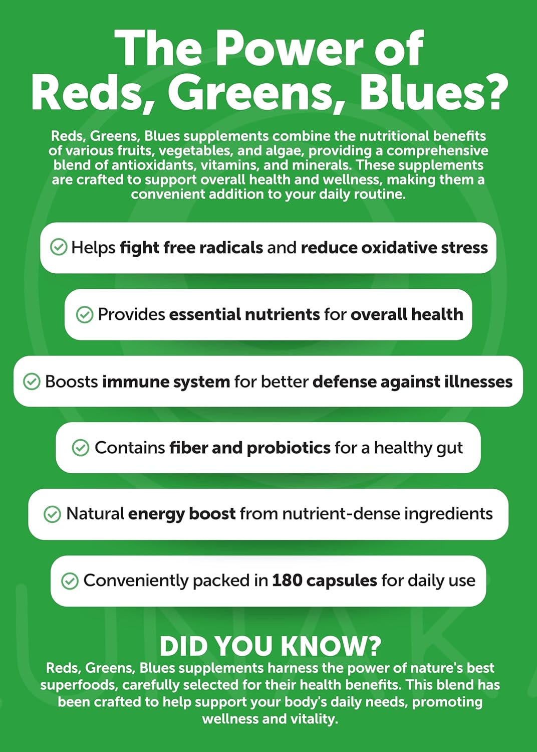 Lunakai USA Made Fruits & Veggies Supplement with 4 Superfood Blends, 180ct | Daily Greens & Reds Capsules with Antioxidants and Plant-Based Nutrients to Support Digestive & Immune Wellness