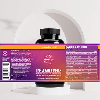 Primal Harvest Hair Growth Vitamins, Hair Growth for Women & Men - 60 Hair Growth Pills, Natural Hair Thickening Products for w/Biotin & Zinc - Hair Supplement, Regrowth Hair Vitamins