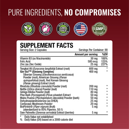 Approved Science® Male Enhancement - Boost Performance and Increase Drive - 180 Vegan Friendly Capsules (1 Bottle)
