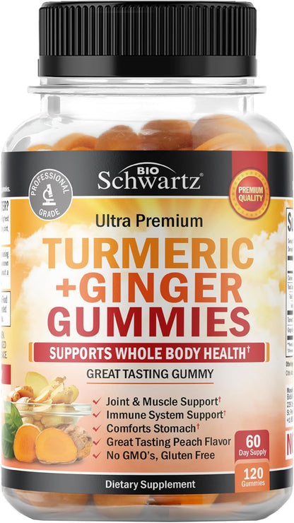 Turmeric Curcumin with Ginger Gummies, Peach Flavor, 120 Count