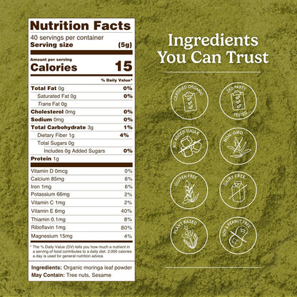 Organic Traditions Moringa Powder Organic, Green Superfood for Smoothies with Moringa Leaves, Rich in Natural Vitamins and Minerals, Traditionally Used for Daily Well Being, Vegan Non-GMO, 200g / 7oz