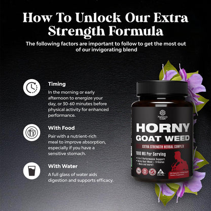 Horny Goat Weed for Men - Extra Strength Male Supplement with Black Maca Root, Tongkat Ali, Saw Palmetto & Panax Ginseng Extract for Stamina & Energy - 60 Count