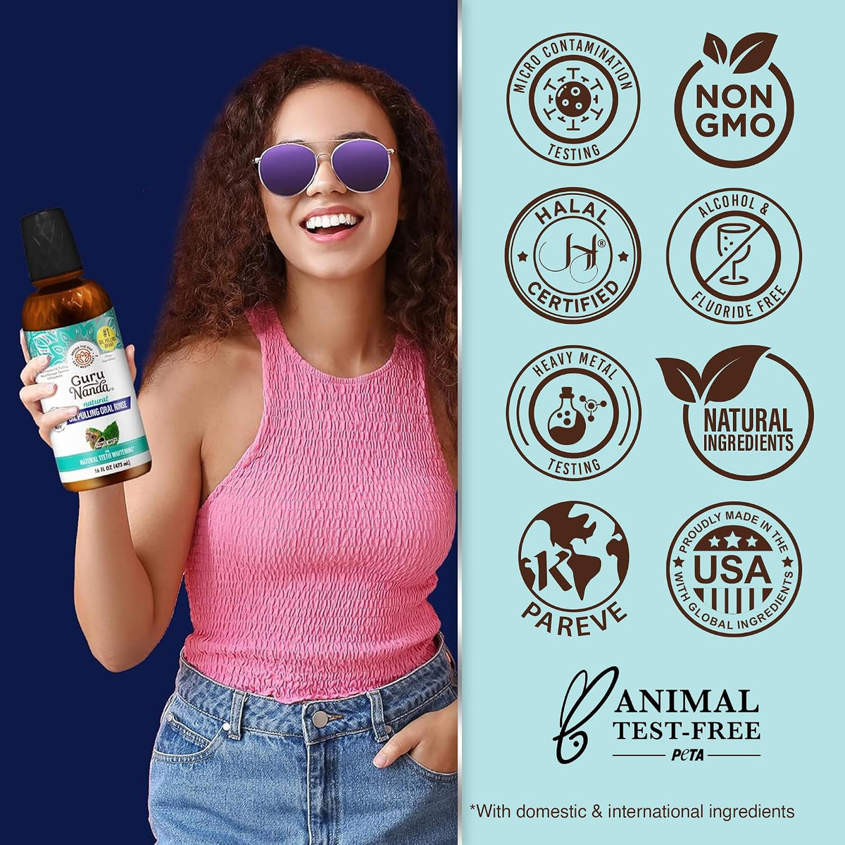GuruNanda Coconut Oil Pulling Mouthwash with Vitamins, Farmed Mint, 16 oz
