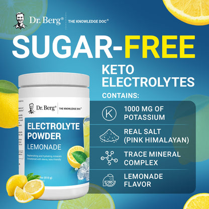 Dr. Berg Zero Sugar Hydration Keto Electrolyte Powder - Enhanced w/ 1000 mg of Potassium & Real Pink Himalayan Salt (NOT Table Salt) - Raspberry & Lemon Flavor Hydration Drink Supplement, 100 Servings