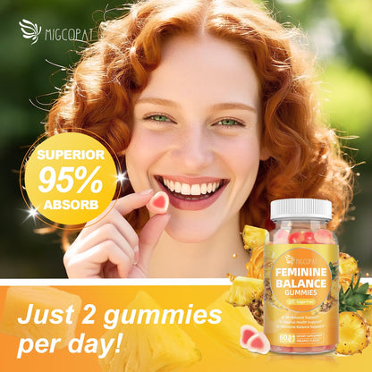 Migcopat Premium Feminine Balance Gummies, Women’s Health Probiotics - 100 Billion CFU Probiotics - Immune Support, Gut Health, Hormone Balance, PH Balance Vitality, Pineapple Flavor, 60 Count