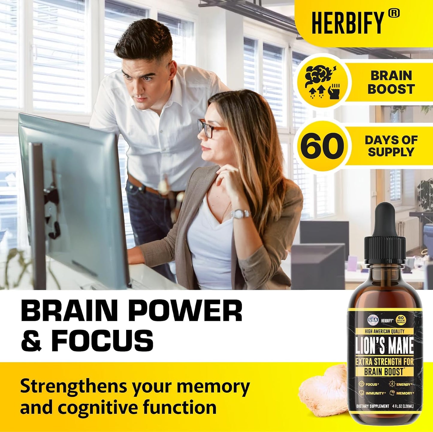 HERBIFY Bundle - Lions Mane & Cayenne Pepper Drops - Supplement for Memory, Focus & Clarity & Immune Support, Detox and Digestion Support