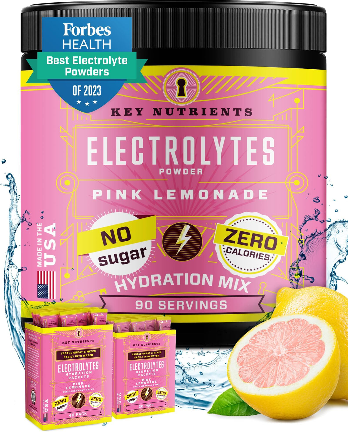 KEY NUTRIENTS Multivitamin Electrolytes Powder No Sugar - Fresh Pink Lemonade 