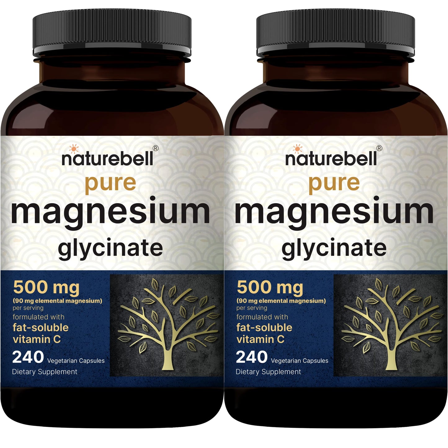 Naturebell Pure Magnesium Glycinate 500mg, 240 Veggie Capsules | 100% Chelated & Purified – 3rd Party Tested, Vegan Friendly, Non-GMO, Filler Free