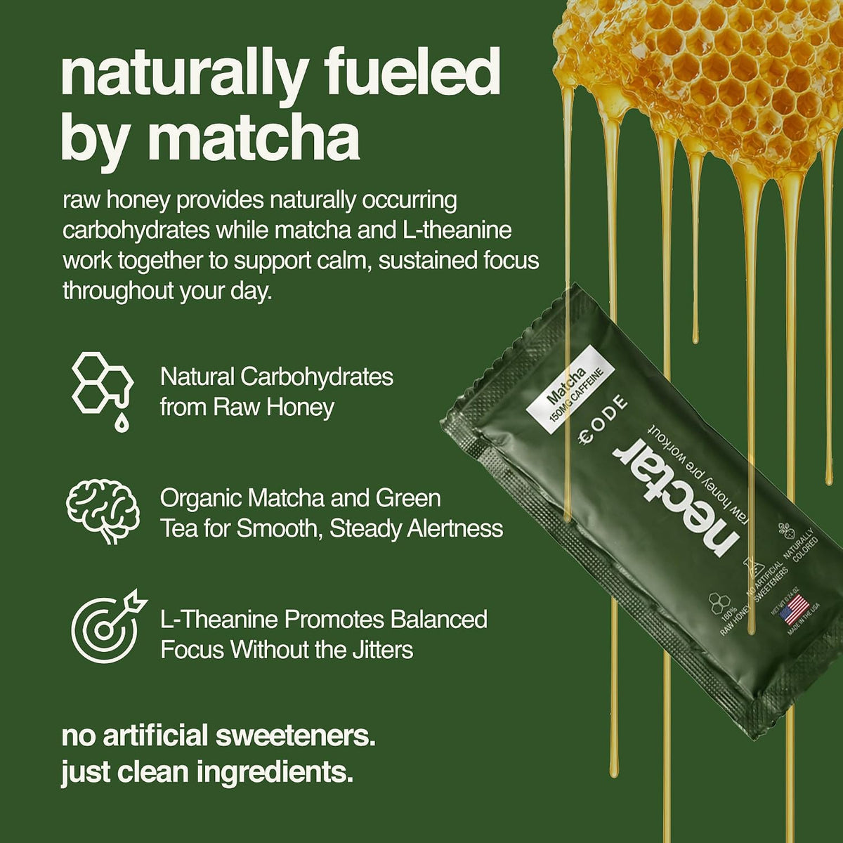 CODE Energy Honey - Ceremonial Matcha Energy Gel, 150mg Caffeine, 12 Pack
