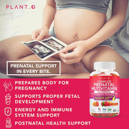 PLANT.O NUTRITION Prenatal Gummies for Women with DHA, Folate, Vitamin B C D | Delicious Multivitamin Blend for Fetal and Neural Support, Bones, Energy & Immunity During Pregnancy