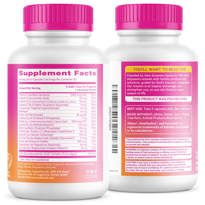 Pink Stork Total Prenatal Vitamins, No Fishy Burps, 60 Capsules, Berry | Clean Label Award, Support Fetal Development, Vegan DHA, Methylfolate, Iron, Choline, Vitamin B12, Pregnancy Essentials,