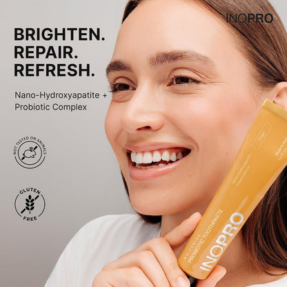 InoPro Teeth Whitening Strips 14 Treatments Kit + Nano-Hydroxyapatite Whitening Toothpaste with Probiotic for Sensitive Teeth - Ginger