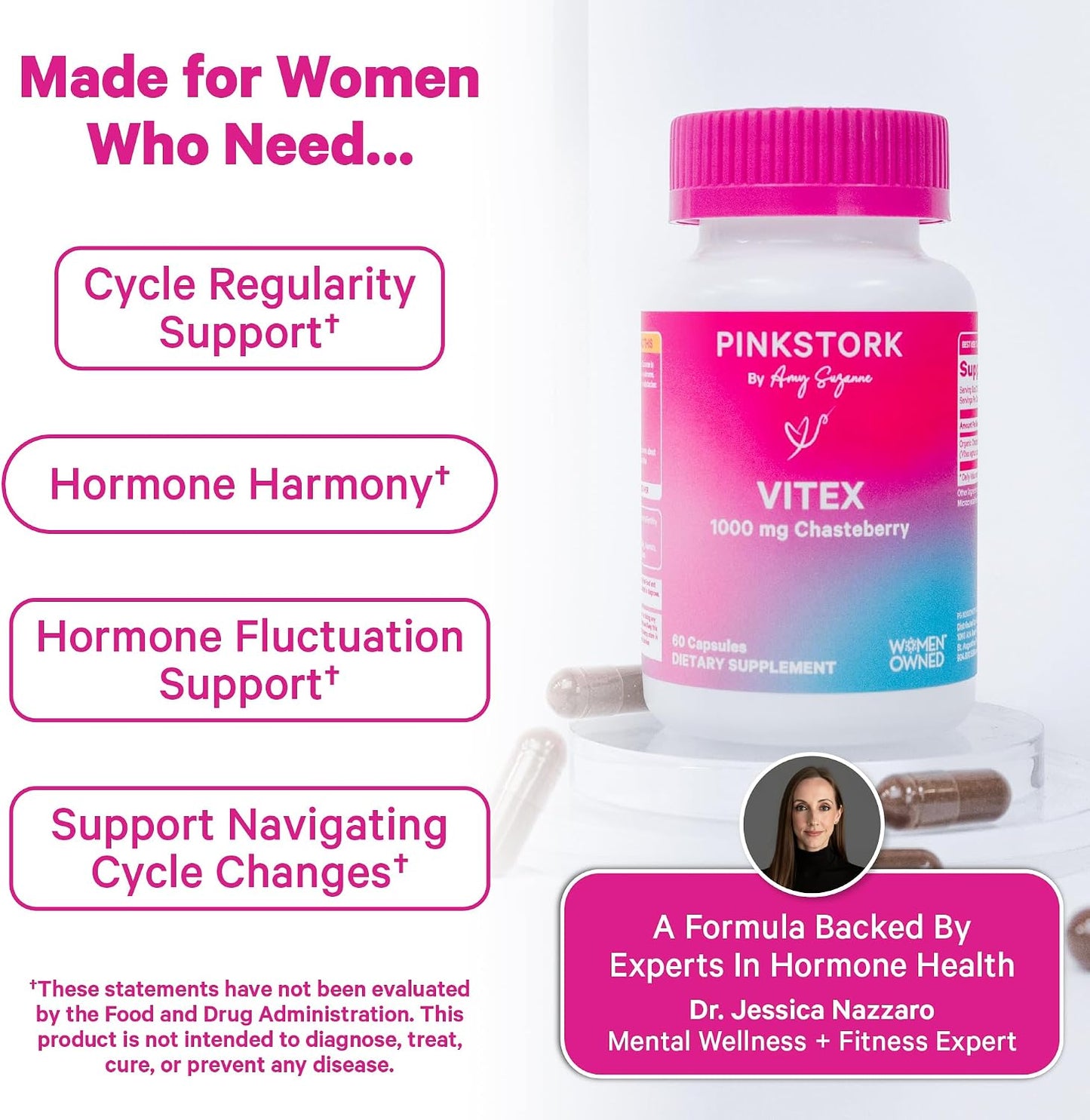 Pink Stork Organic Vitex, 1000 mg, 60 Vegan Capsules | Chaste Tree Berry, Plant-Based Support, Perimenopause & Hormonal Harmony, Supports Cycle Regularity & Hormone Balance