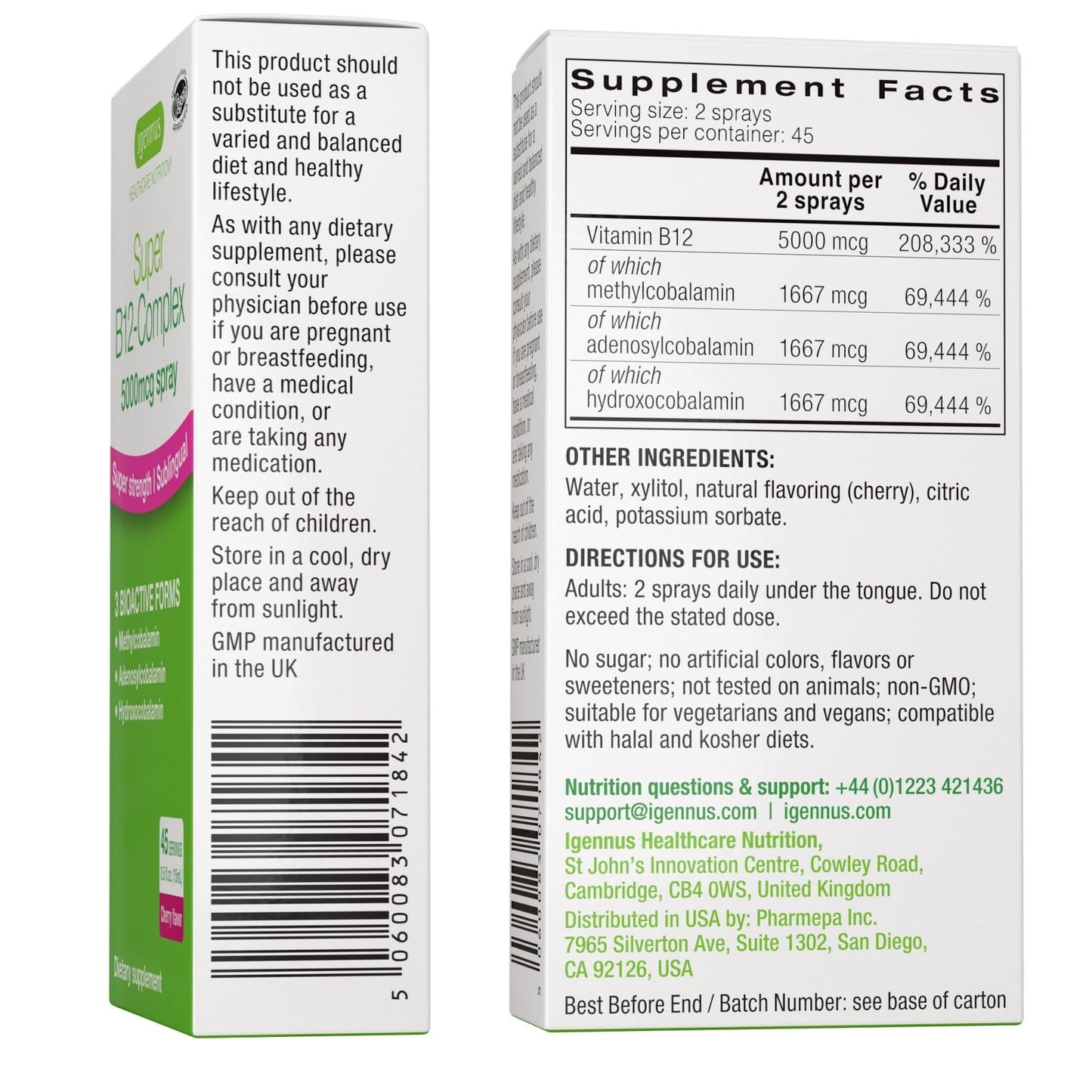 Igennus Sublingual Vitamin B12 Complex 1000mcg, Methylated Methylcobalamin, Adenosylcobalamin & Hydroxocobalamin, High Absorption & Clean, 180 Servings, Sugar-Free & Vegan
