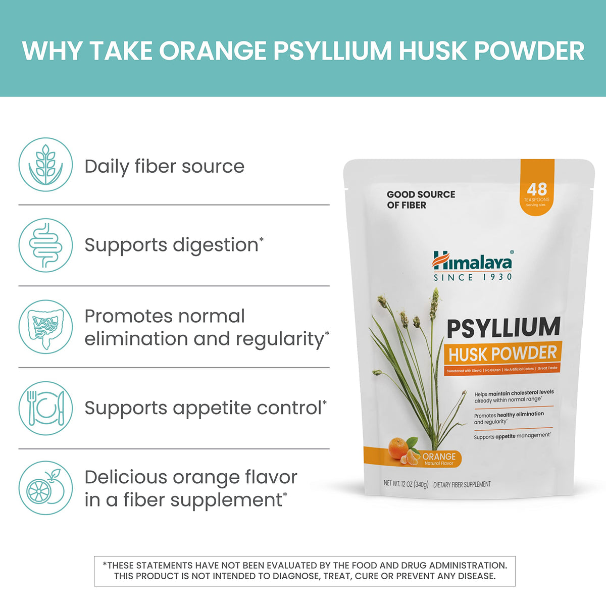 Himalaya Organic Psyllium Whole Husk Fiber Supplement,Unflavored,12 oz