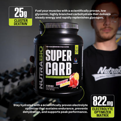 NutraBio Super Carb, Carbohydrate Powder with Cluster Dextrin & Electrolytes, Advanced Carb Supplement Powder for Workout Fuel, Performance, and Muscle Recovery, Cyclic Dextrin, Unflavored, 30 Sv
