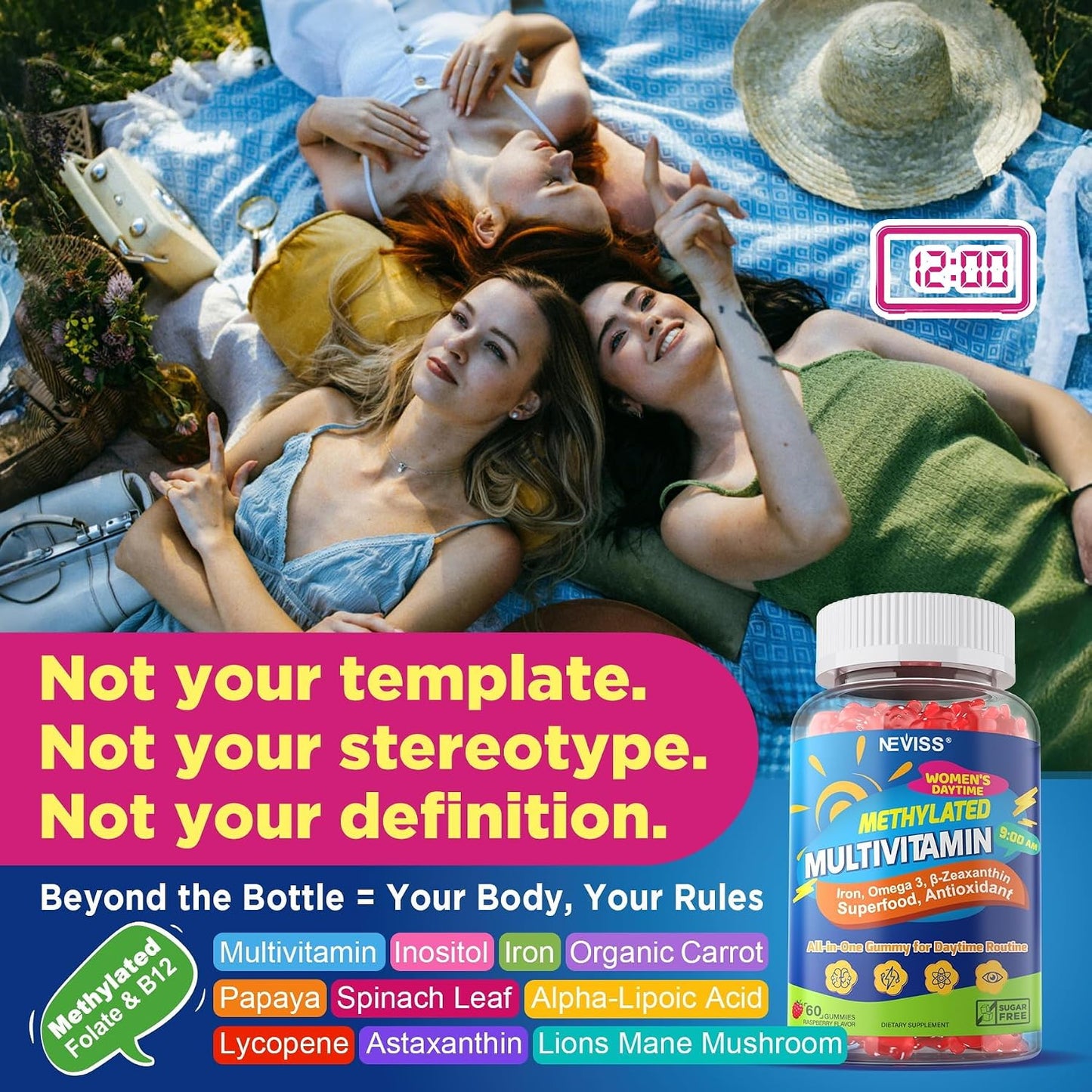 NEVISS 52-in-1 Methylated Multivitamin for Women Gummies with Iron, Omega-3, B6 B9 B12 for Day | Magnesium Glycinate, Calcium, Collagen for Night Renewal/Sleep, Womens 18 30 40 50 60 70+ AM PM Daily